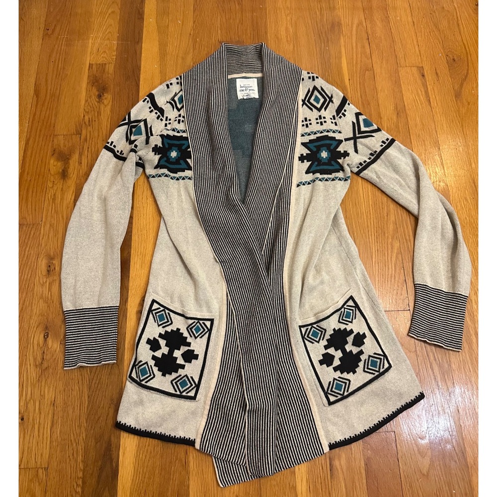 Between Me & You Womens Small Aztec Southwestern Open Front Cardigan Sweater